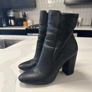 Aldo Snake Skin Black Heel Boots.